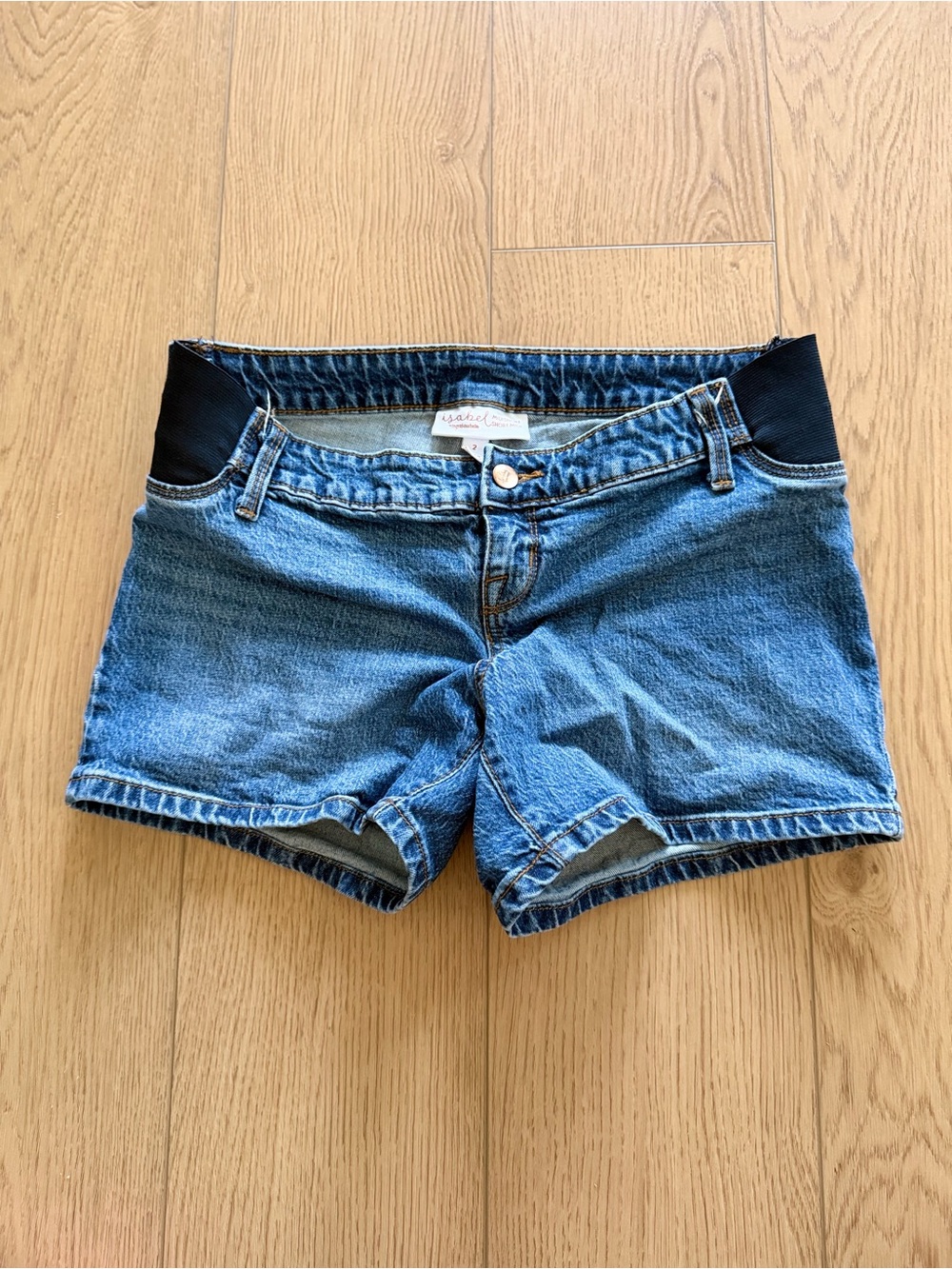 Denim Maternity Shorts with Black Elastic Waistband - Blue isabel